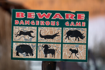 Warning signs in a nature reserve, South Africa
