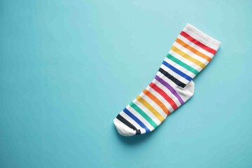 colorful sock on green background with copy space ,