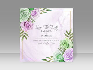 Soft green and Purple Rose wedding invitation