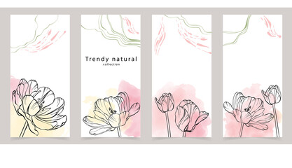 Collection of postcards with spring flowers invitations stickers