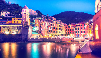 Magical  landscape  in Vernazza, Cinque Terre, Italy, Europe at night.