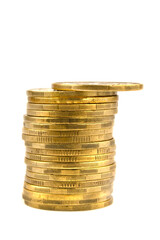 gold coin stack isolated on a white