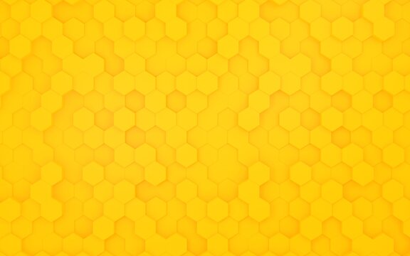 3DCGアブストラクト　不規則に整列する六角形　蜂蜜のイメージ