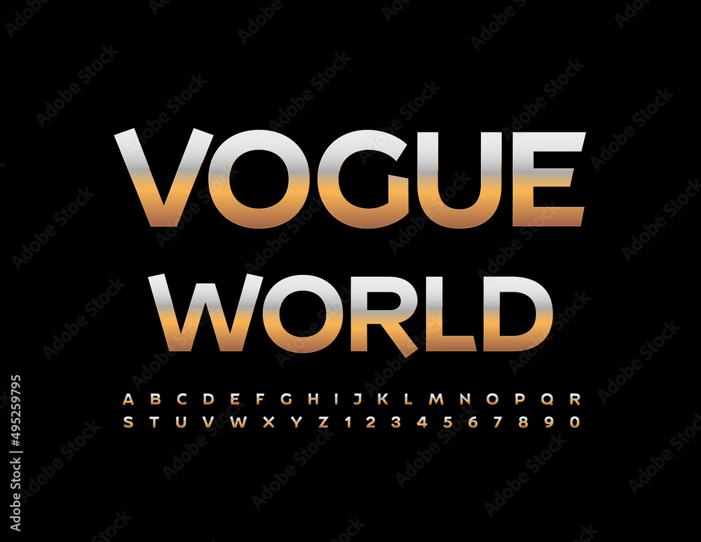 Wall mural vector chic template vogue world. golden metallic alphabet letters, numbers and symbols set. elegant - Wall murals