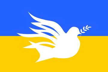 Dove of peace on the background of the Ukrainian flag. Symbol of peace and freedom. Stop World War. Vector.