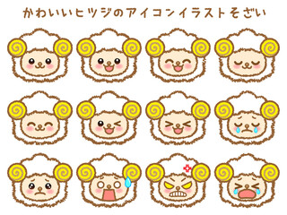 落書き風羊の顔アイコンセット＿ベクター