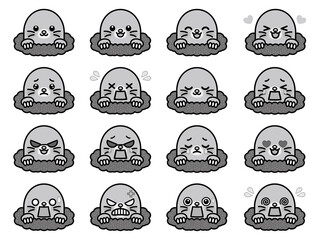 かわいいモグラのイラスト素材セット＿ベクター2