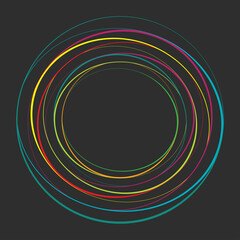 Random circles with hand drawn, free hand drawing effect. Concentric circles, rings shape