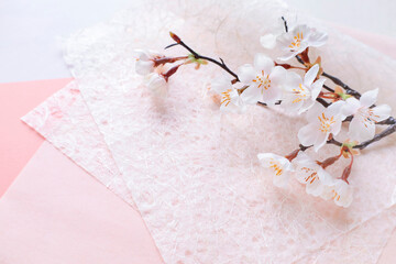 桜と和紙の背景　柔らかなイメージ
