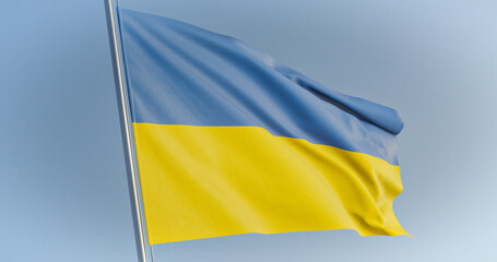 Ukrainian national official flag on blue sky background