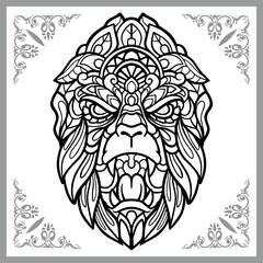 Gorilla head zentangle arts, isolated on white background  