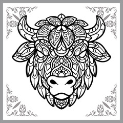 Bison head zentangle arts, isolated on white background
