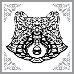 Raccoon head zentangle arts, isolated on white background