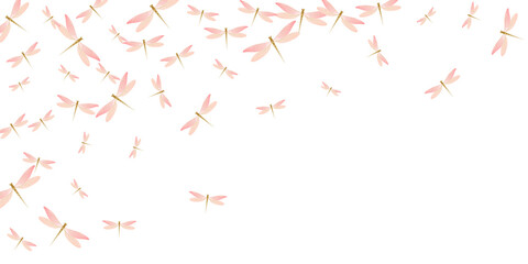 Fairy rosy pink dragonfly flat vector background. Spring colorful damselflies. Fancy dragonfly flat children wallpaper. Sensitive wings insects graphic design. Garden beings - obrazy, fototapety, plakaty