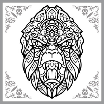 Gorilla head zentangle arts, isolated on white background  