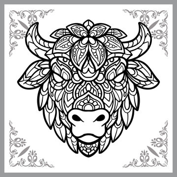 Bison head zentangle arts, isolated on white background