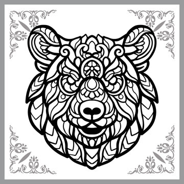 Grizzly bear head zentangle arts, isolated on white background