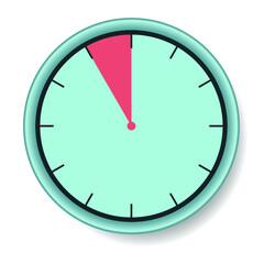 A blue round clock with an expiring time of 5 seconds. Vector illustration