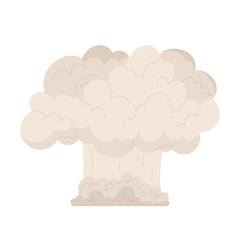 Nuclear mushroom. Cloud after bomb explosion. Huge explosion of atomic bomb, dynamite detonator. Dust smoke cloud after blast. Vector illustration in cartoon style. Isolated on white background.