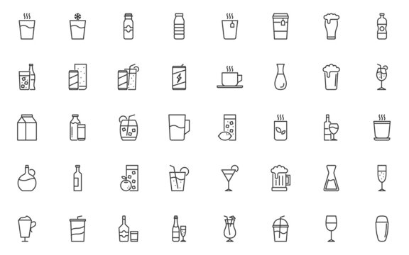 set of drinks line icons, beverage
