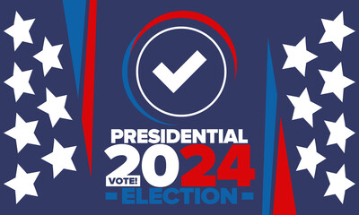 Obraz na płótnie Canvas Presidential Election 2024 in United States. Vote day, November 5. US Election campaign. Make your choice! Patriotic american vector illustration. Poster, card, banner and background