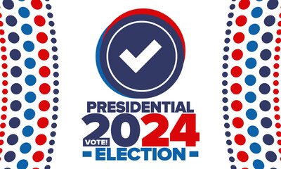 Presidential Election 2024 in United States. Vote day, November 5. US Election campaign. Make your choice! Patriotic american vector illustration. Poster, card, banner and background