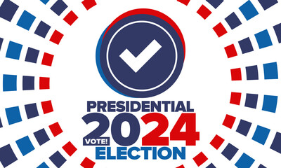 Presidential Election 2024 in United States. Vote day, November 5. US Election campaign. Make your choice! Patriotic american vector illustration. Poster, card, banner and background