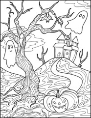 Fototapeta na wymiar Halloween coloring pages, outline drawing, Halloween outline drawing
