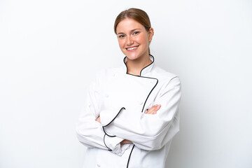 Young chef woman isolated on white background keeping the arms crossed in frontal position