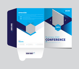 Bi-fold Presentation Folder Design Template. Business Folder Template For Corporate Office. Agency Folder For Files And Document.