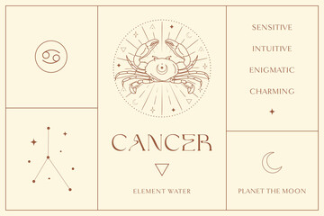 Cancer Zodiac Sign Design Illustrations. Esoteric Vector Element, Icon