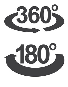 360 degree and 180 degree icon. vector