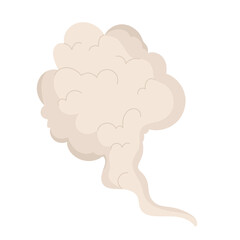 Cloud after bomb explosion. Huge explosion of atomic bomb, dynamite detonator. Dust smoke cloud after blast. Vector illustration in cartoon style. Isolated on white background.