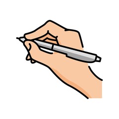 Hands holding pen color line icon. Pictogram for web page