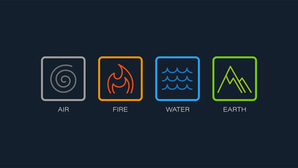 Four element nature icon logo vector. Abstract Wind, Air, fire, water, earth symbol with modern style design concept.
