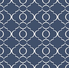 Vector blue color islamic persian trellis geometric shape seamless pattern background. Use for fabric, textile, interior decoration elements, upholstery, wrapping.