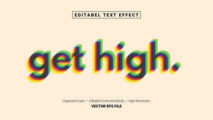 Editable Get High Font Design. Alphabet Typography Template Text Effect. Lettering Vector Illustration for Product Brand and Business Logo. - obrazy, fototapety, plakaty