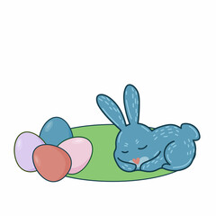 Easter Rabbit Happy Holiday Baby Gift Greeting Card Simple Doodle Print Background Template