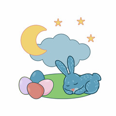 Easter Rabbit Happy Holiday Baby Gift Greeting Card Simple Doodle Print Background Template