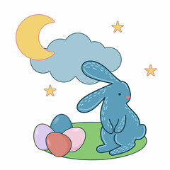 Easter Rabbit Happy Holiday Baby Gift Greeting Card Simple Doodle Print Background Template