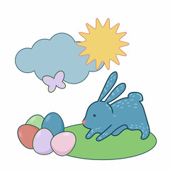 Easter Rabbit Happy Holiday Baby Gift Greeting Card Simple Doodle Print Background Template