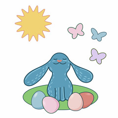 Easter Rabbit Happy Holiday Baby Gift Greeting Card Simple Doodle Print Background Template