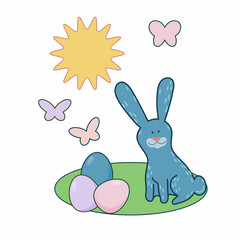 Easter Rabbit Happy Holiday Baby Gift Greeting Card Simple Doodle Print Background Template