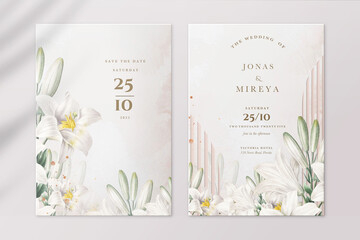 Elegant Wedding Invitation and Save the Date with White Flower