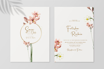 Floral Wedding Invitation and Save the Date with Red Flower - obrazy, fototapety, plakaty