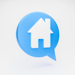 3D property button icon isolated on blue background, symbol of real estate, asset living property concept, house, home, homepage, 3D rendering. 
