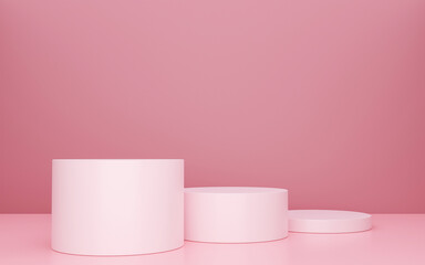 Cylinder podiums Pink shapes pastel colors, abstract background, Empty showcase for cosmetic product, Showcase, Stage for the awards ceremony, mockup, display case. 3d render, Minimal, geometric.	
