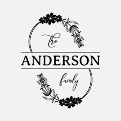 family monogram frame with floral decoration vector illustration, emblem badge monogram with blank space for family, greeting and wedding