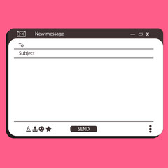 Email interface. Mail window template, internet message isolated frame, blank email. Modern flat style vector illustration