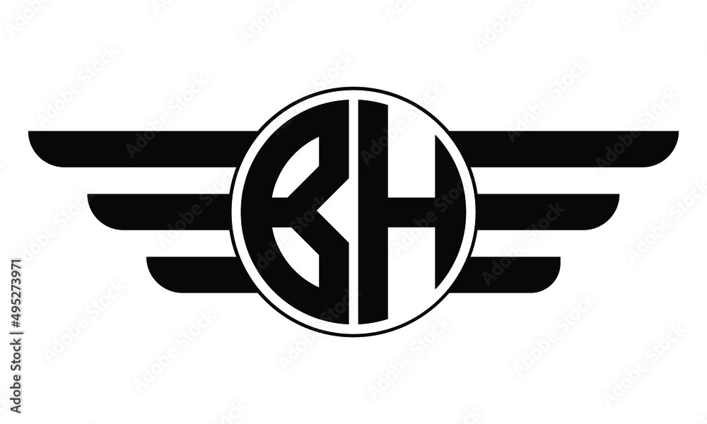 Wall mural bh two letter monogram type circle letter logo with wings vector logo design template.